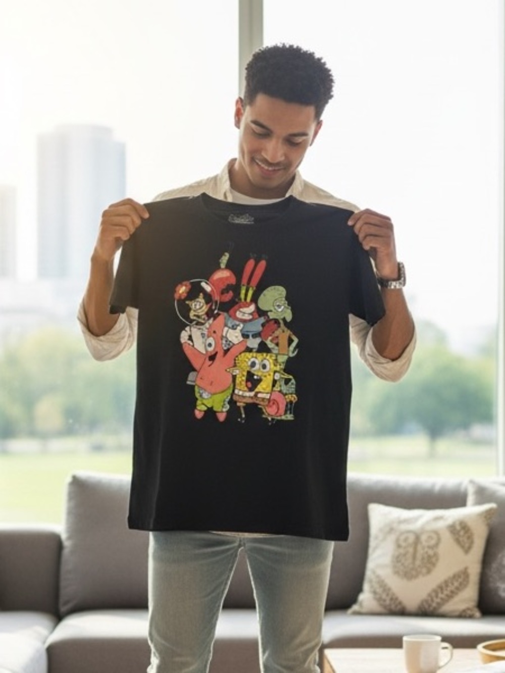SpongeBob Squarepants Black Tee size large